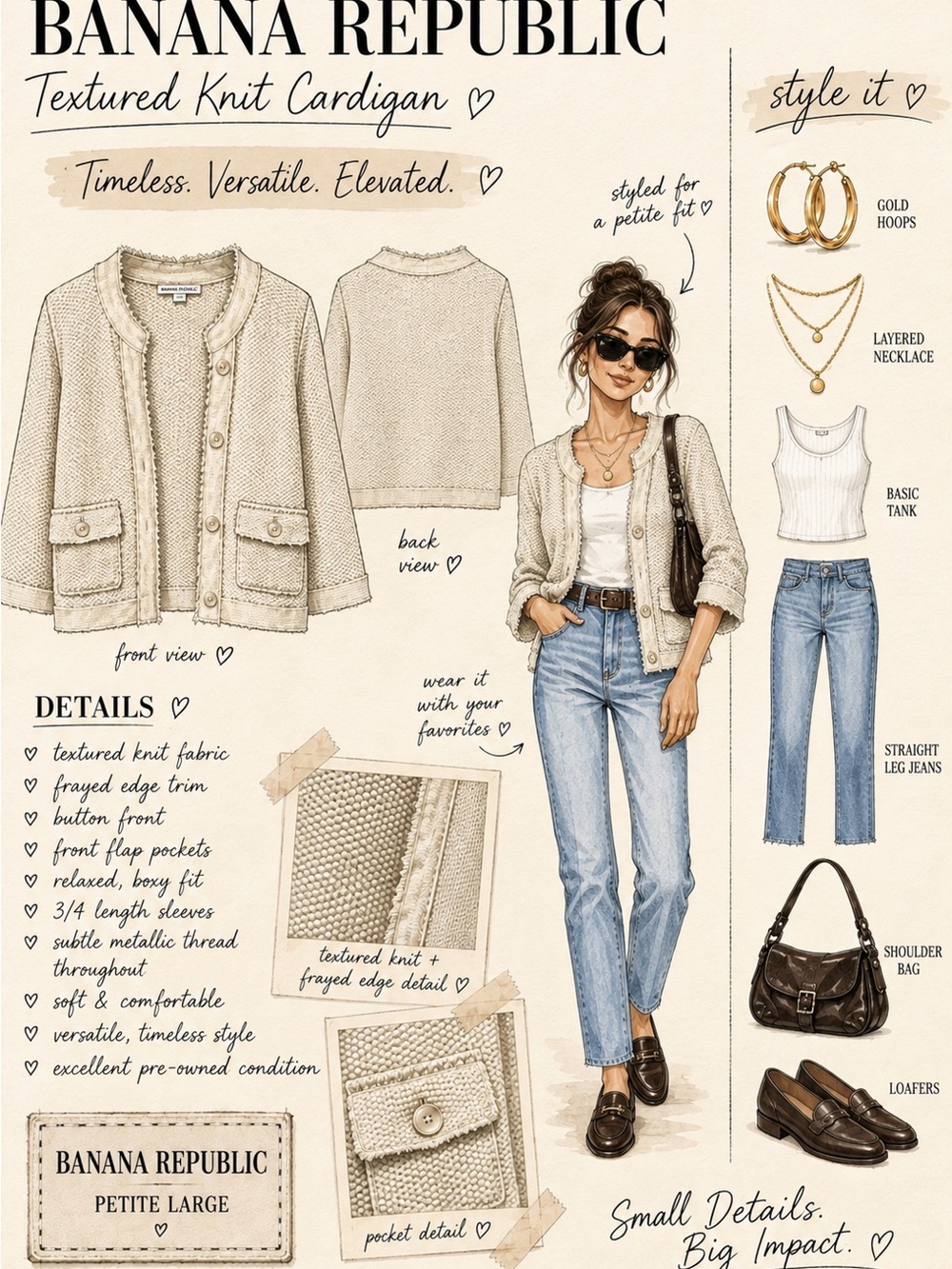 Banana Republic Cream Textured Knit Boxy Cardigan